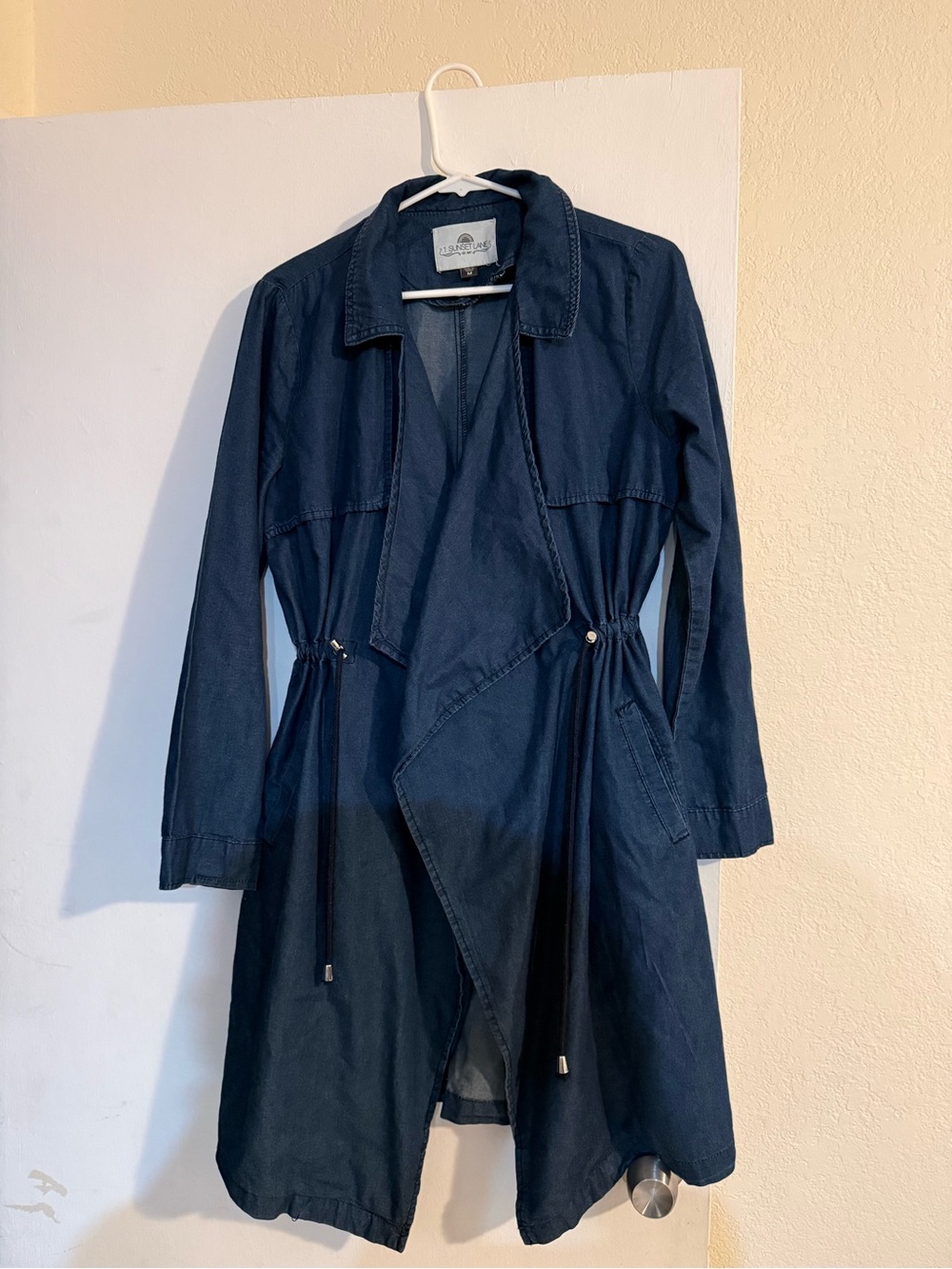 Women's Dark Navy Drawstring Trench Coat